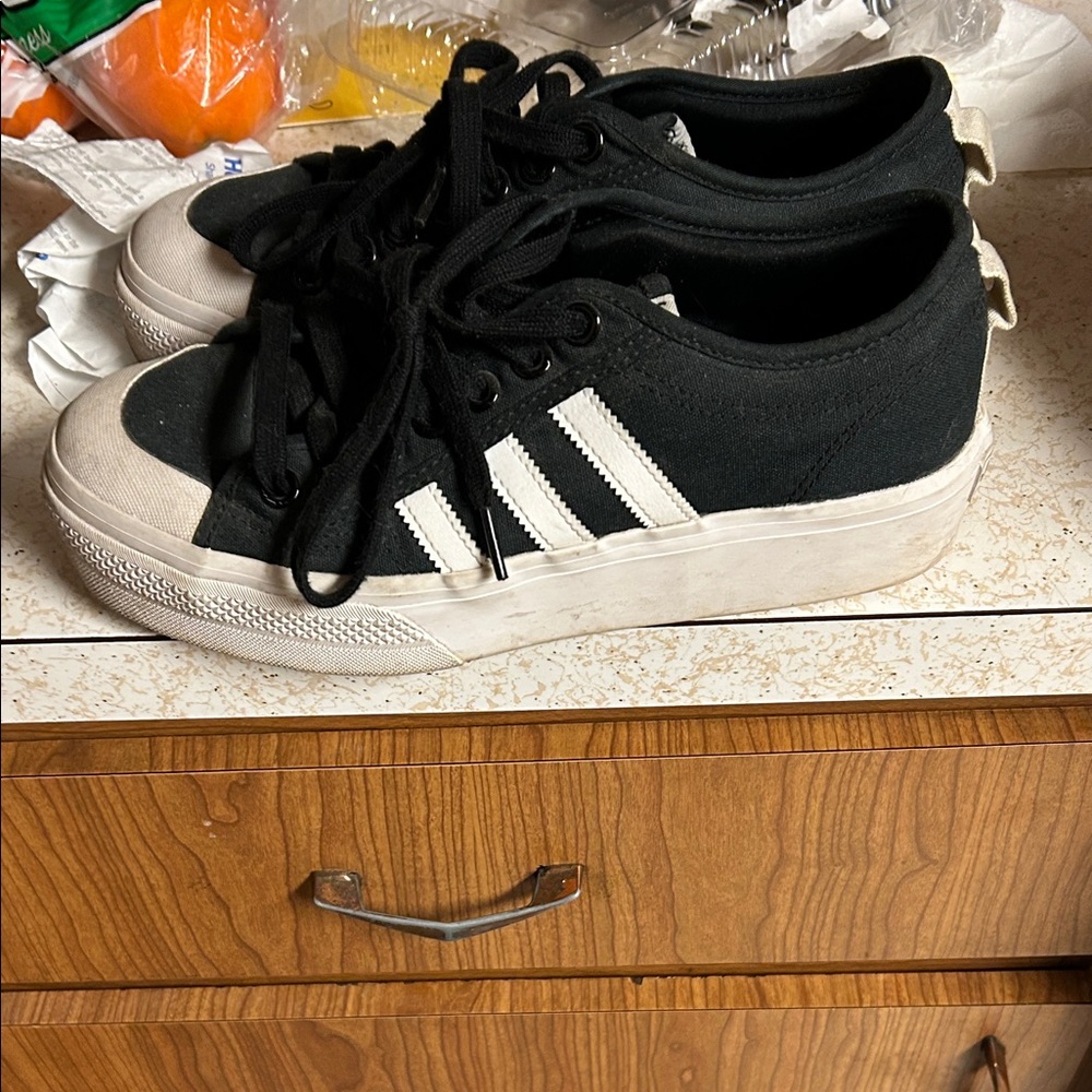 Adidas Black and White Platform Sneakers
